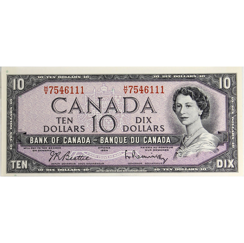 BC-40b 1954 Canada $10 Beattie-Rasminsky, H/V, AU-UNC (AU55)