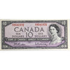 BC-40b 1954 Canada $10 Beattie-Rasminsky, O/V, Almost Uncirculated (AU50)