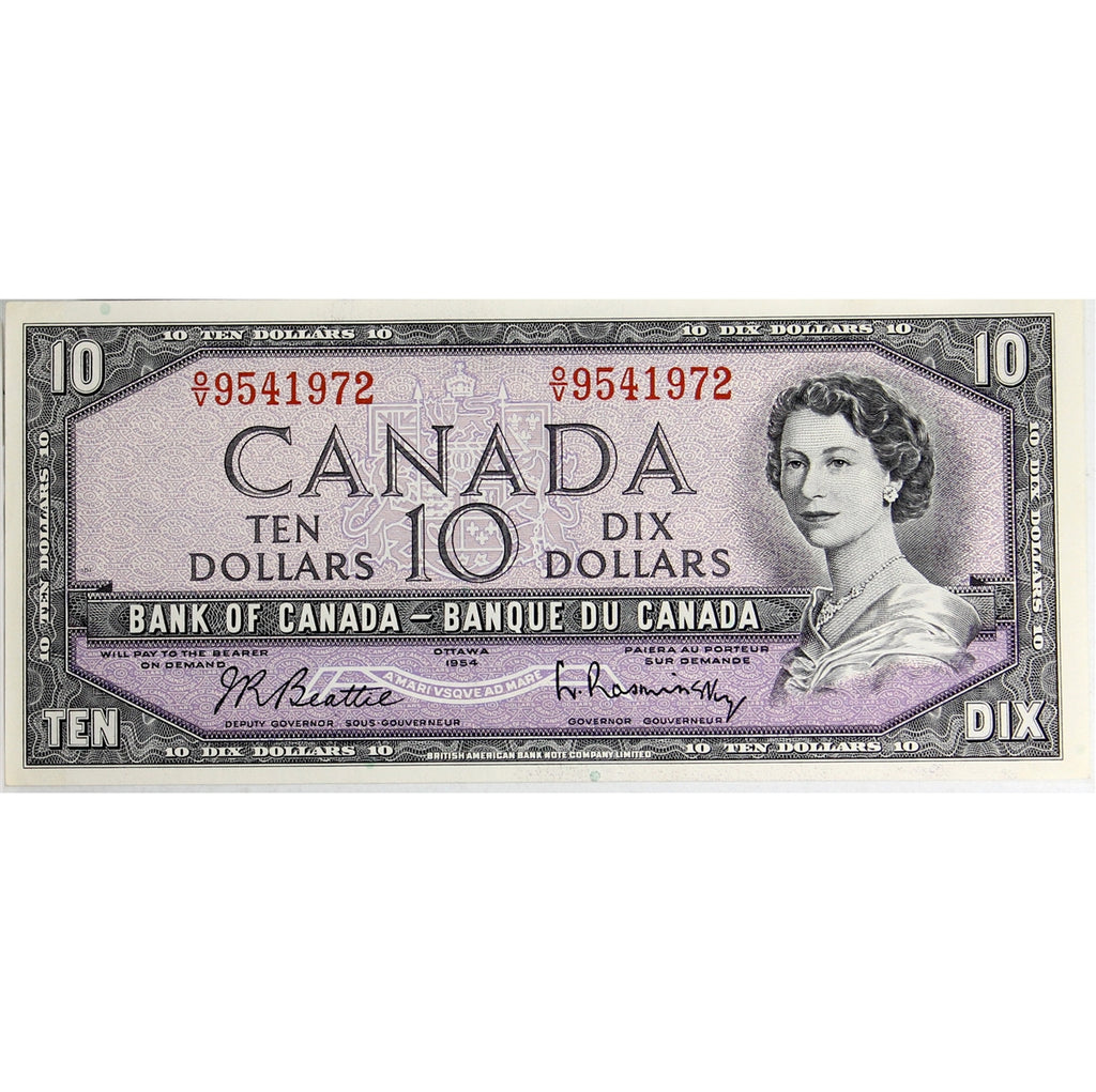 BC-40b 1954 Canada $10 Beattie-Rasminsky, O/V, Almost Uncirculated (AU50)