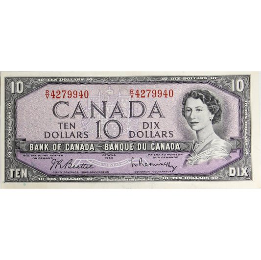 BC-40b 1954 Canada $10 Beattie-Rasminsky, R/V, EF-AU