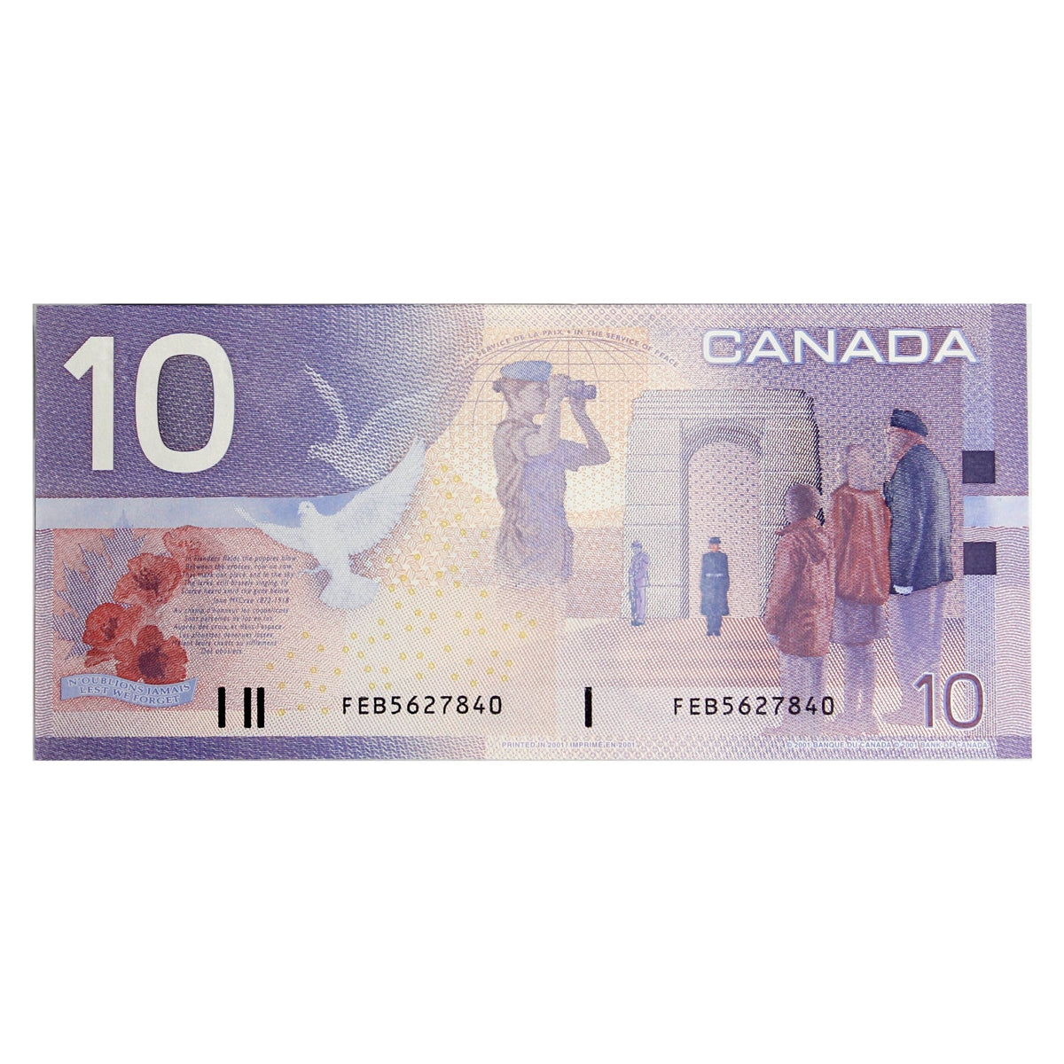 BC-63b 2001 Canada $10 Knight-Dodge, White Circle, FEB, Choice Uncirculated (CUNC63)