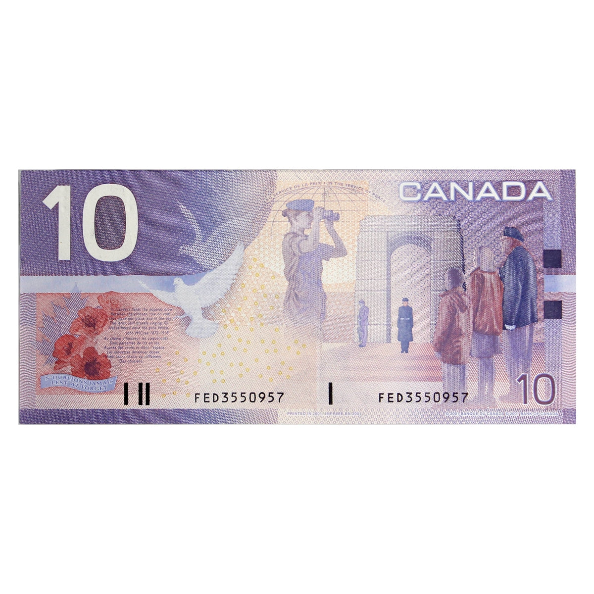 BC-63b 2001 Canada $10 Knight-Dodge, FED, Almost Uncirculated (AU50)