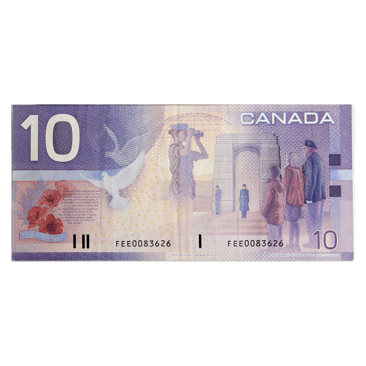 BC-63b 2001 Canada $10 Knight-Dodge, White Circle, FEE, Very Fine (VF20)