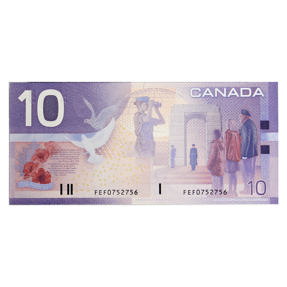 BC-63b 2002 Canada $10 Knight-Dodge, White Circle, FEF, AU-UNC (AU55)