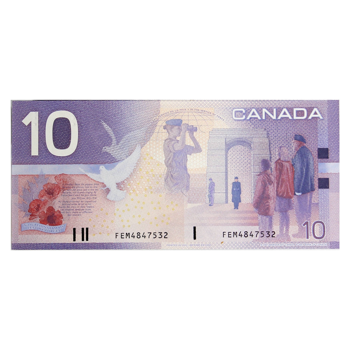 BC-63b 2002 Canada $10 Knight-Dodge, White Circle, FEM, Choice Uncirculated (CUNC63)