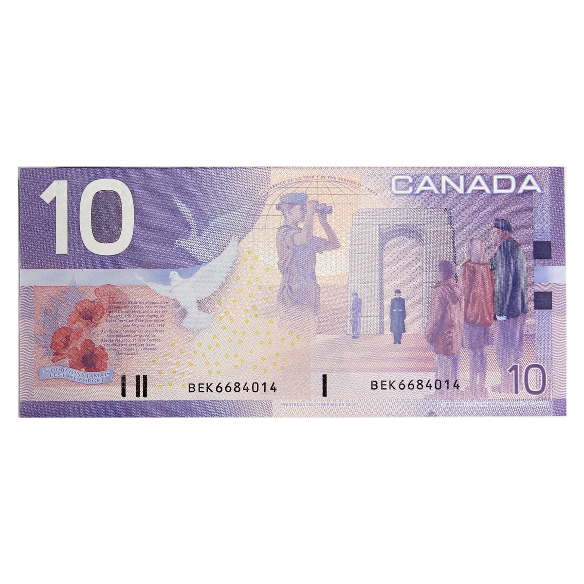 BC-63b-i 2002 Canada $10 Knight-Dodge, BEK, Almost Uncirculated (AU50)