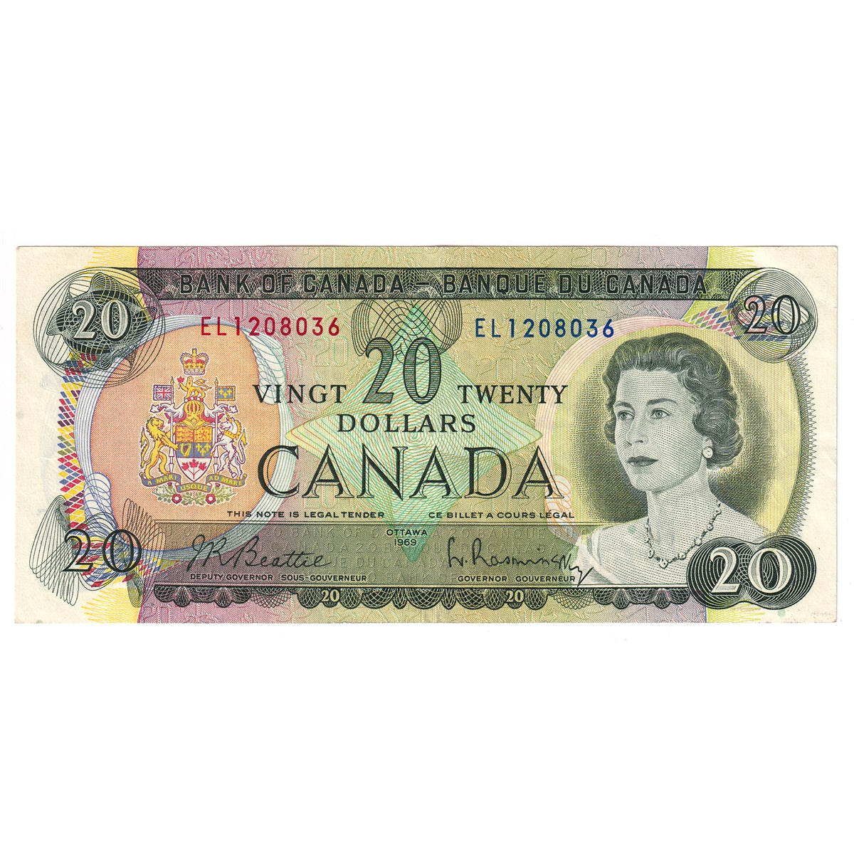 BC-50a 1969 Canada $20 Beattie-Rasminsky, EL, Extra Fine (EF40)