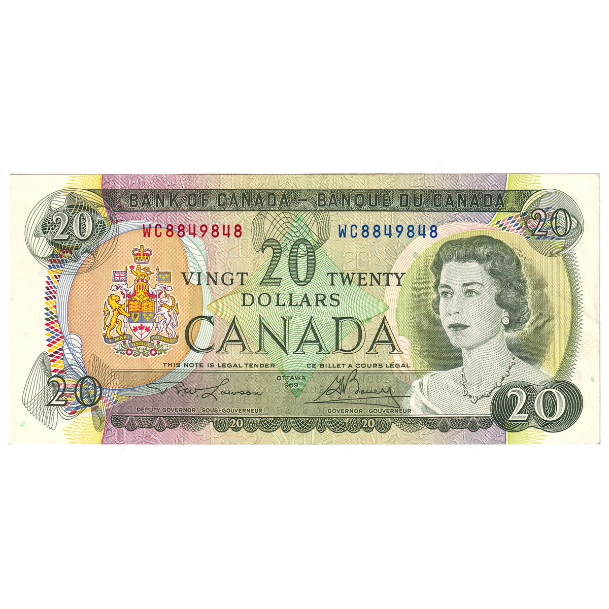 BC-50b 1969 Canada $20 Lawson-Bouey, WC, Almost Uncirculated (AU50)