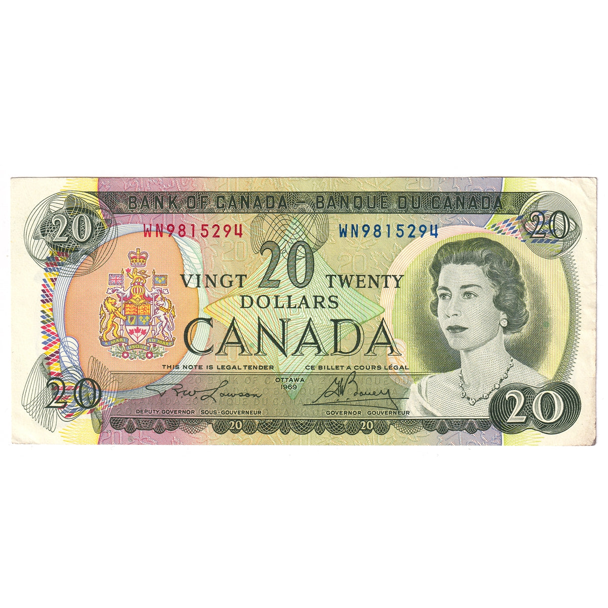 BC-50b 1969 Canada $20 Lawson-Bouey, WN, Extra Fine (EF40)