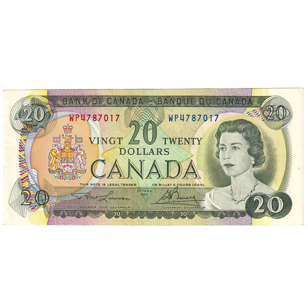 BC-50b 1969 Canada $20 Lawson-Bouey, WP, Almost Uncirculated (AU50)