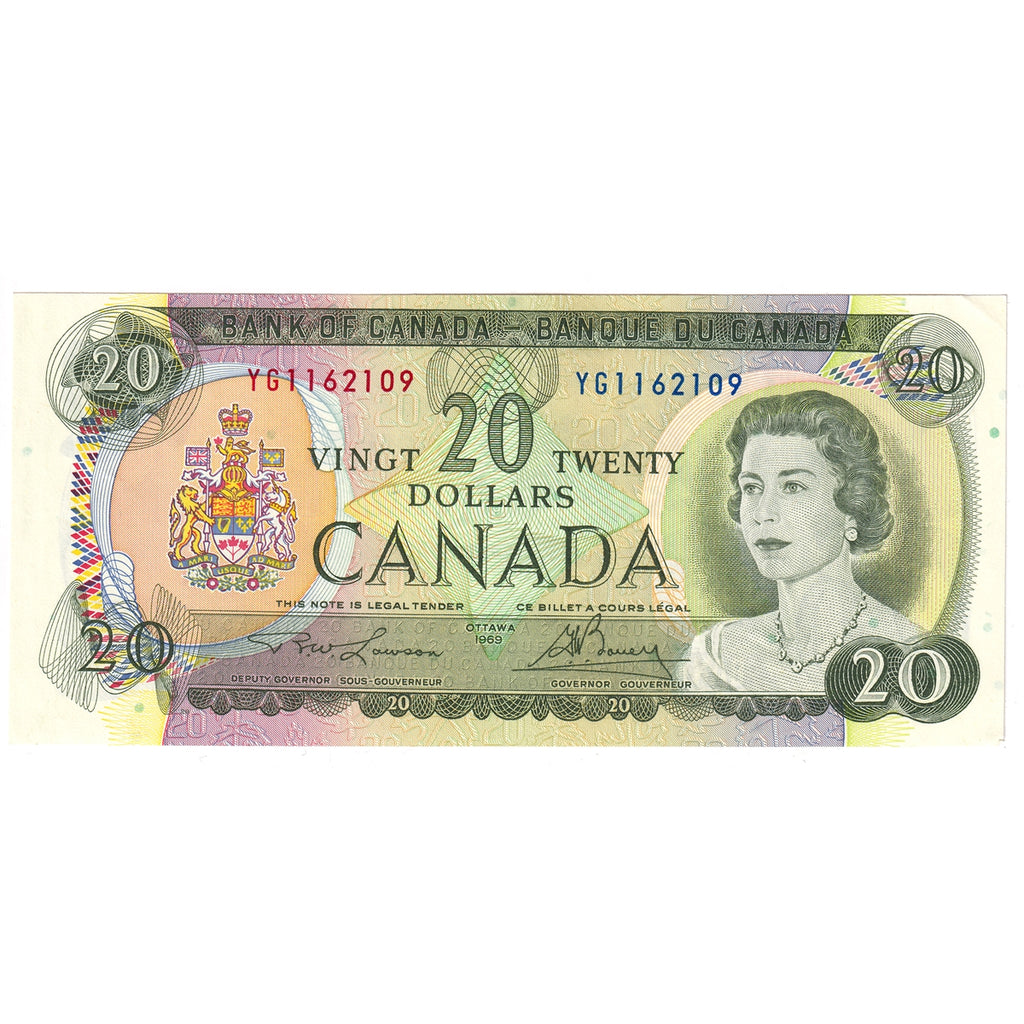 BC-50b 1969 Canada $20 Lawson-Bouey, YG, Almost Uncirculated (AU50)