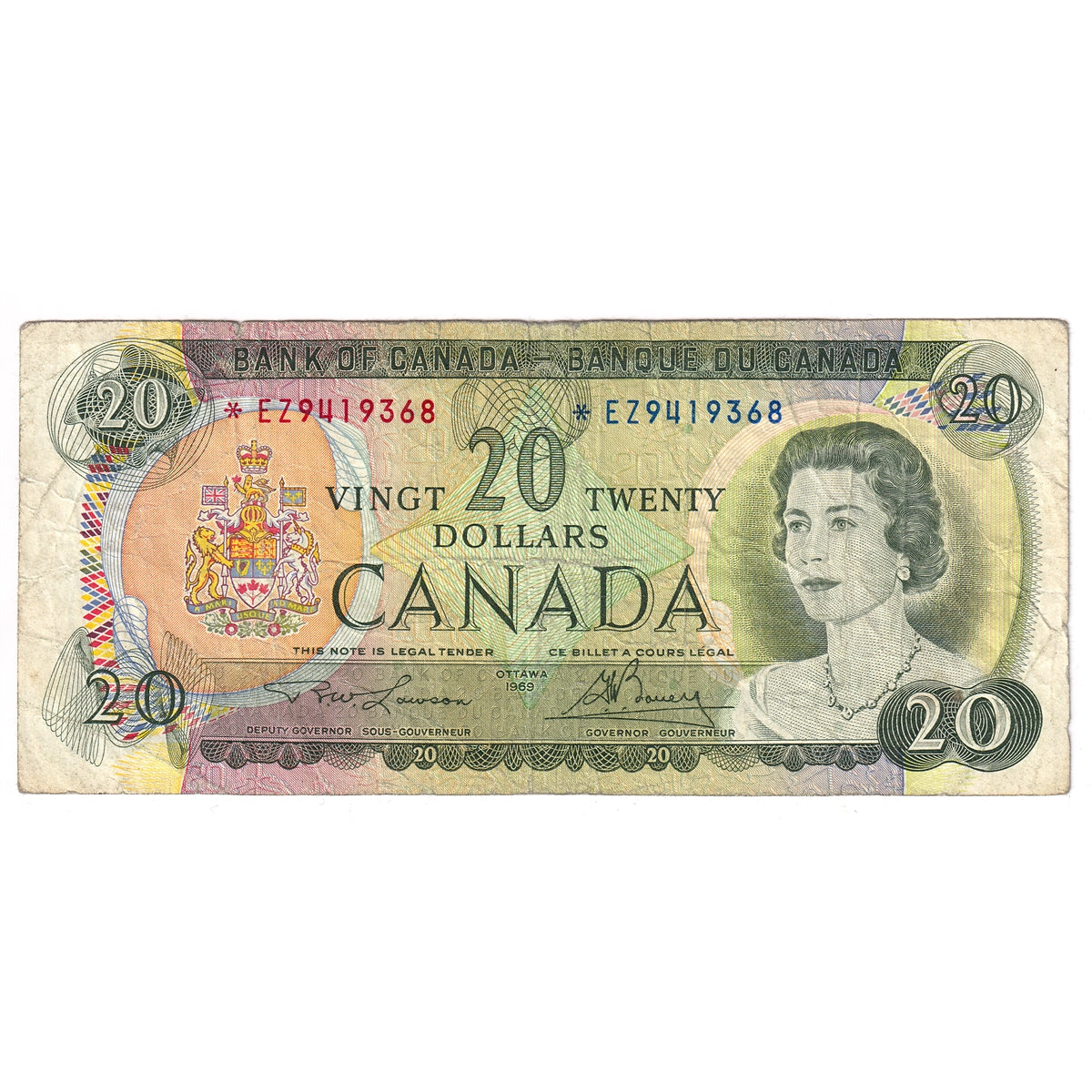 BC-50bA 1969 Canada $20 Lawson-Bouey, *EZ, Circ
