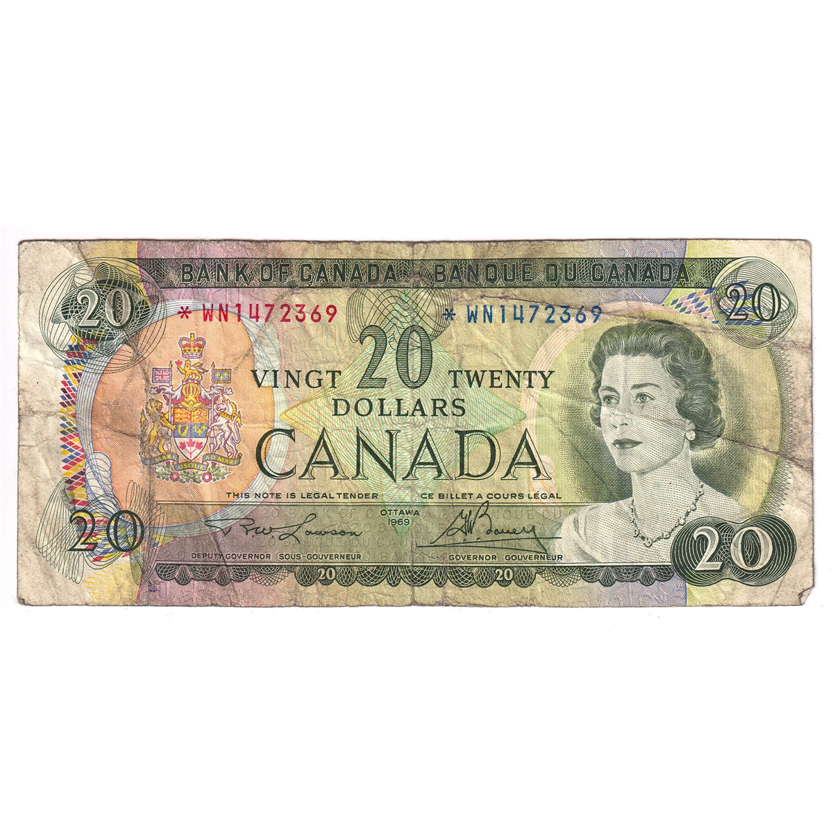 BC-50bA 1969 Canada $20 Lawson-Bouey, *WN, Circ