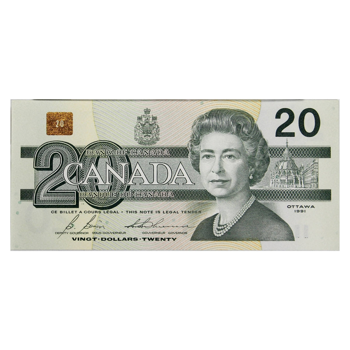 BC-58b 1991 Canada $20 Bonin-Thiessen, EVL, Almost Uncirculated (AU50)