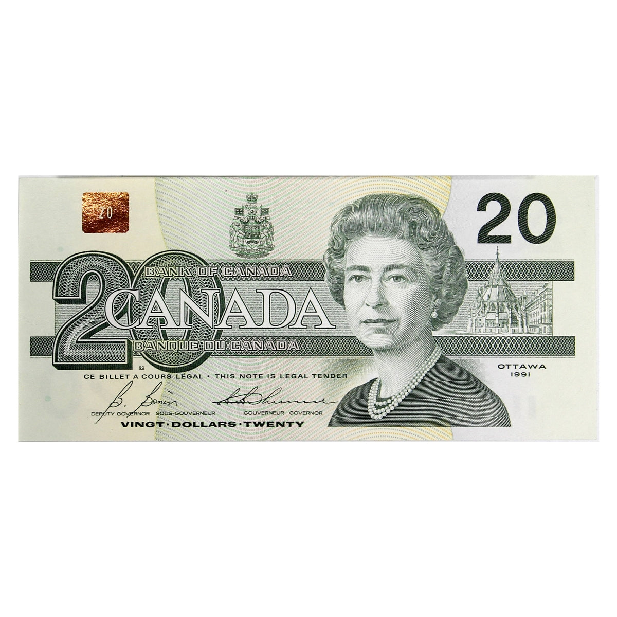 BC-58b-i 1991 Canada $20 Bonin-Thiessen, ASB, Almost Uncirculated (AU50)
