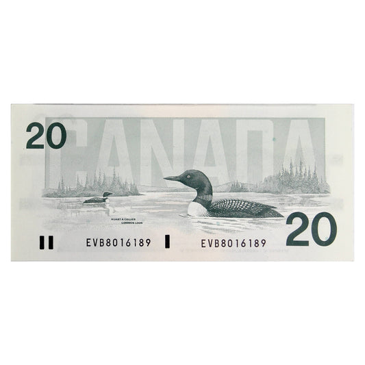 BC-58b-ii 1991 Canada $20 Bonin-Thiessen, EVB, No BPN, AU-UNC