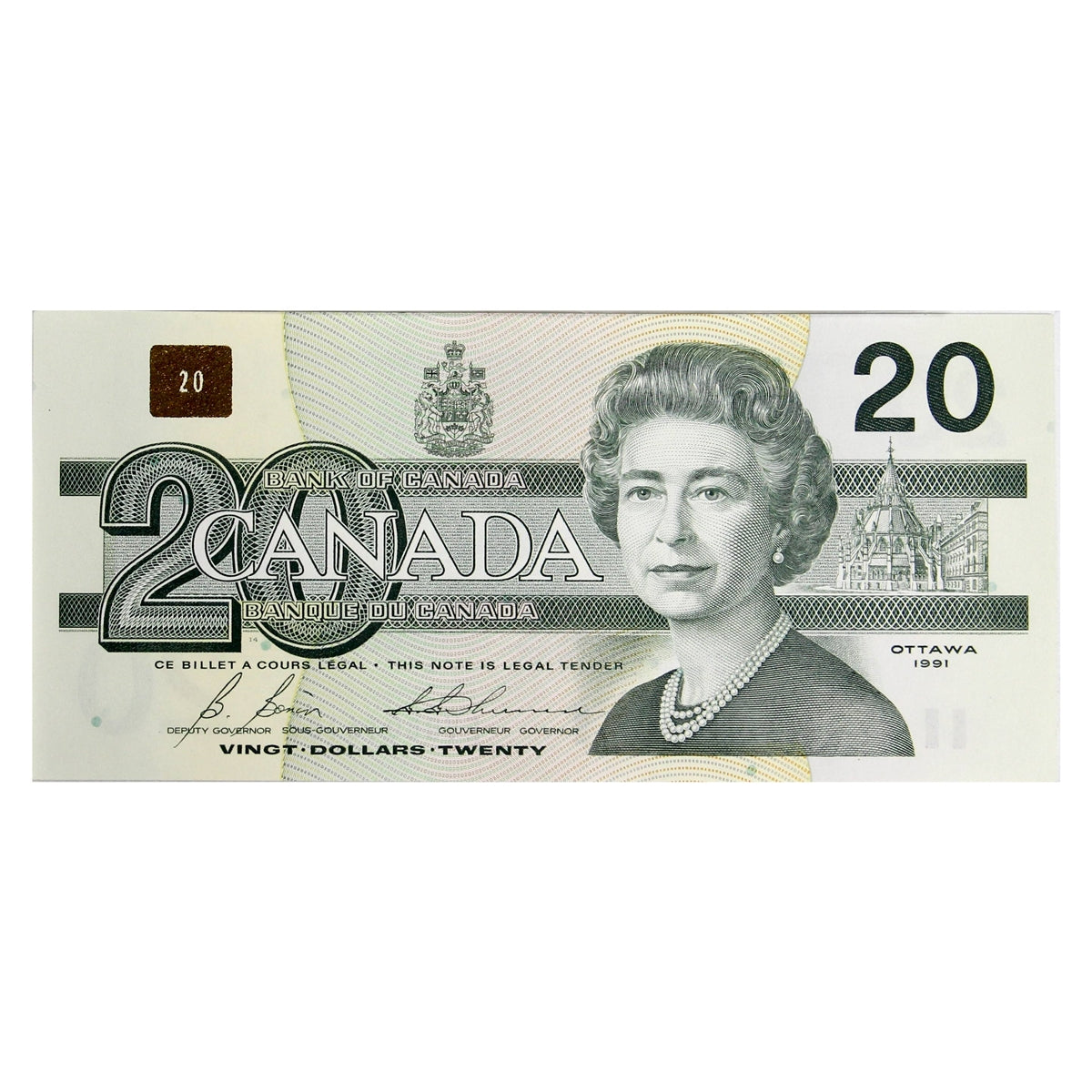 BC-58b-ii 1991 Canada $20 Bonin-Thiessen, EVB, No BPN, AU-UNC