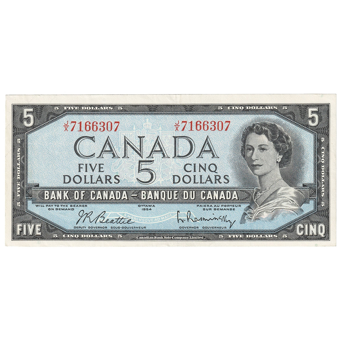 BC-39b 1954 Canada $5 Beattie-Rasminsky, J/X, Extra Fine (EF40)