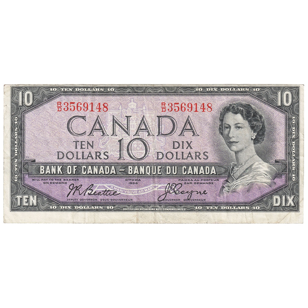 BC-40a 1954 Canada $10 Beattie-Coyne, R/D, F-VF (F15)