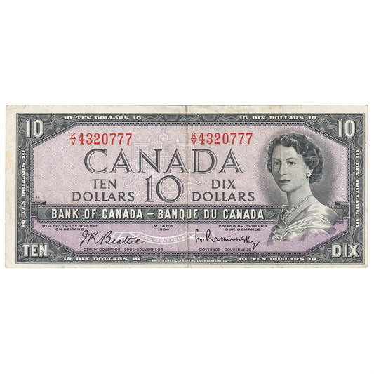 BC-40b 1954 Canada $10 Beattie-Rasminsky, K/V, VF-EF