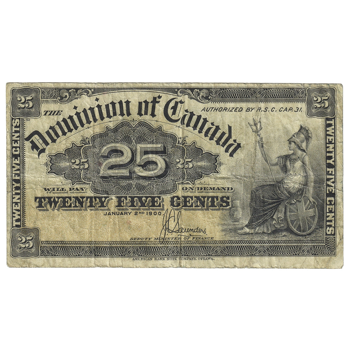 DC-15c 1900 Dominion 25-cent Shinplaster Saunders, Fine (F12)