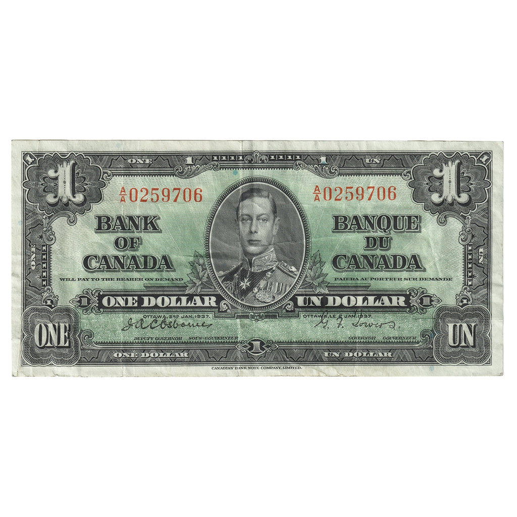 BC-21a 1937 Canada $1 Osborne-Towers, A/A, VF-EF (VF30)