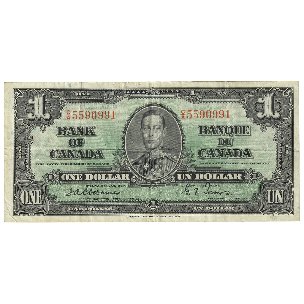 BC-21a 1937 Canada $1 Osborne-Towers, C/A, VF-EF (VF30)