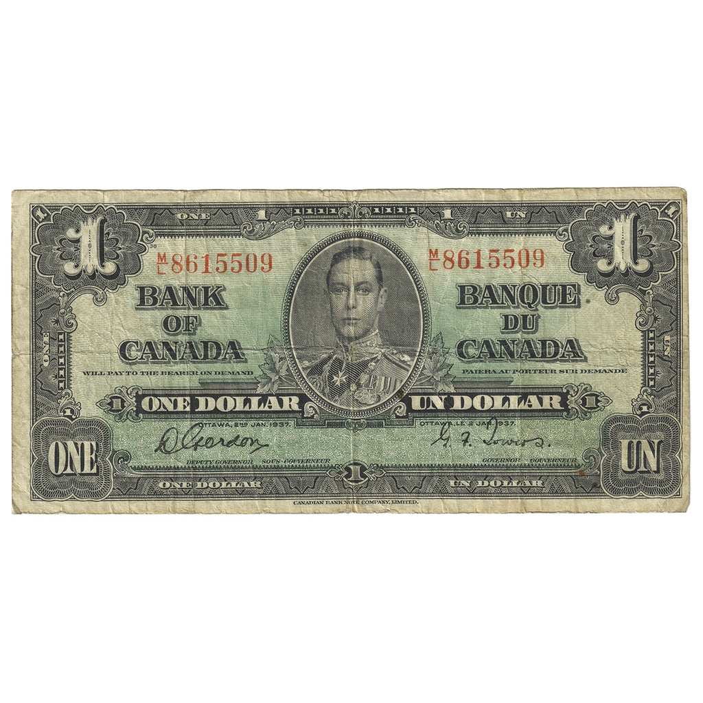 BC-21c 1937 Canada $1 Gordon-Towers, M/L, Fine (F12)