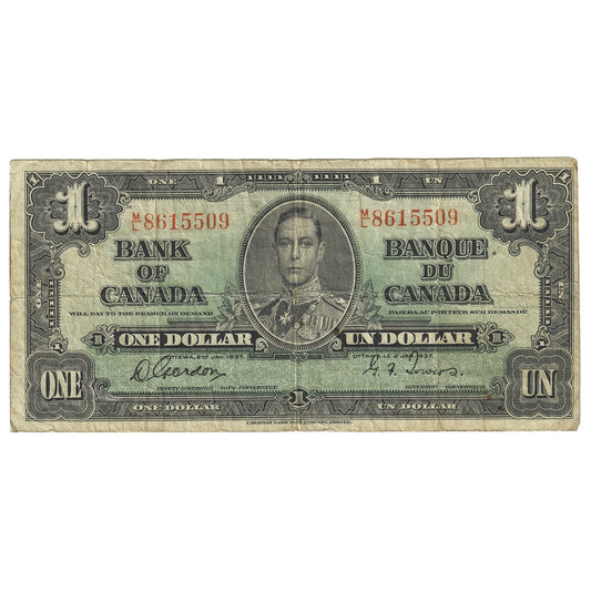 BC-21c 1937 Canada $1 Gordon-Towers, M/L, Fine (F12)