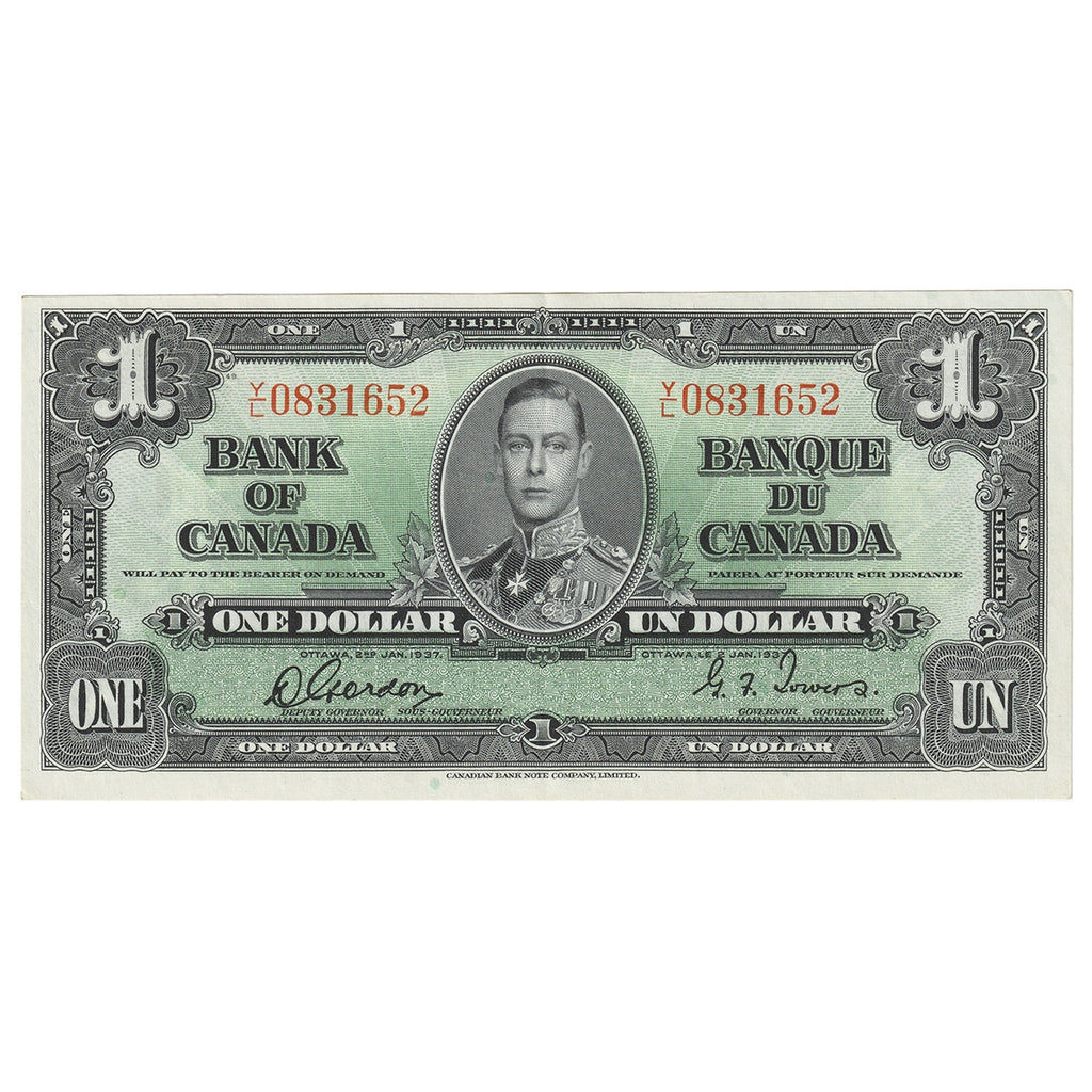 BC-21c 1937 Canada $1 Gordon-Towers, Y/L, EF-AU (EF45)