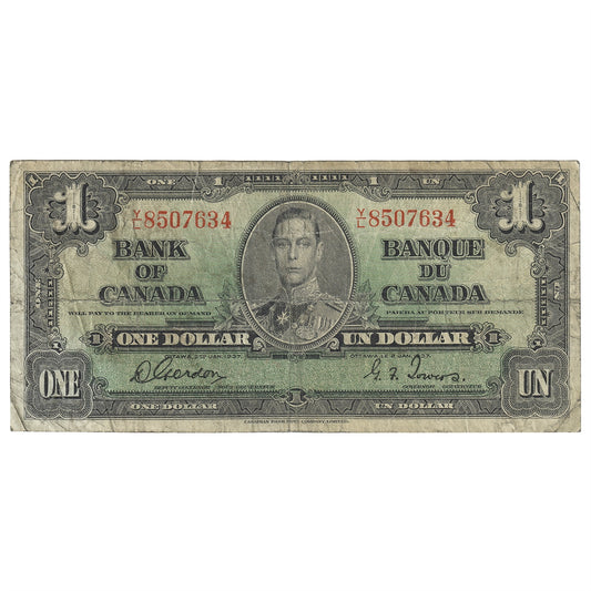 BC-21c 1937 Canada $1 Gordon-Towers, Y/L, CIRC