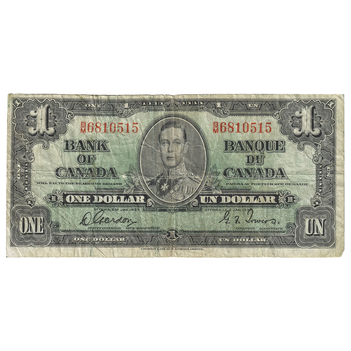 BC-21c 1937 Canada $1 Gordon-Towers, B/M, F