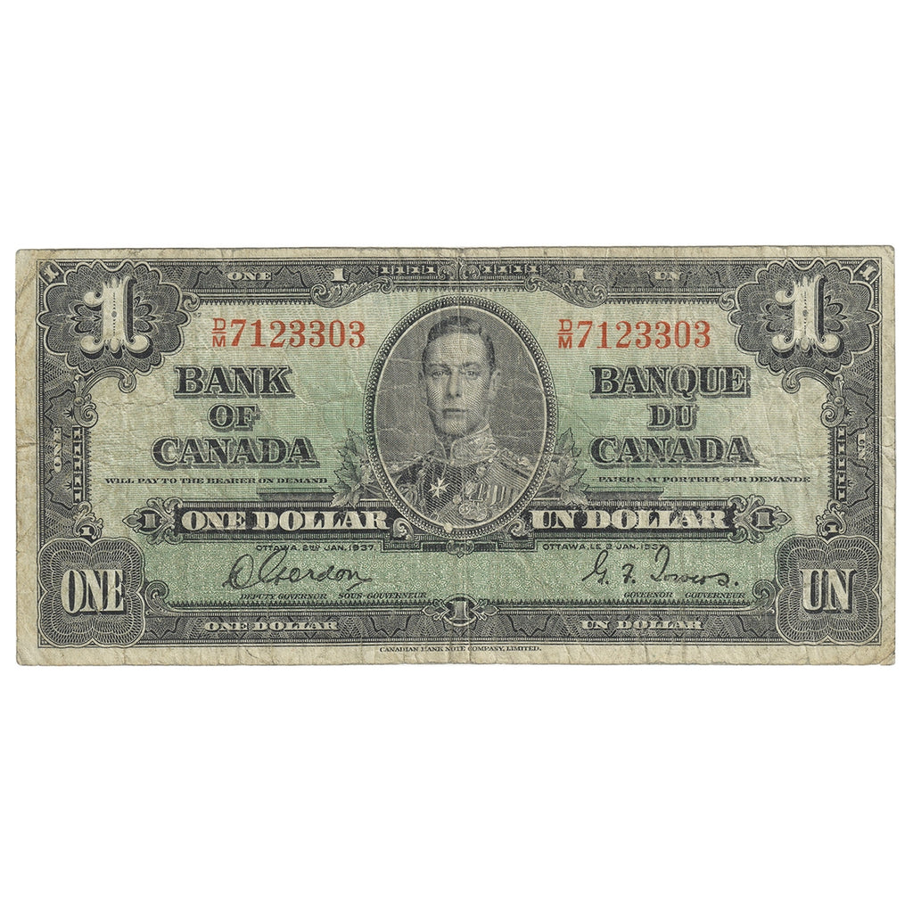 BC-21c 1937 Canada $1 Gordon-Towers, D/M, VG-F (VG10)