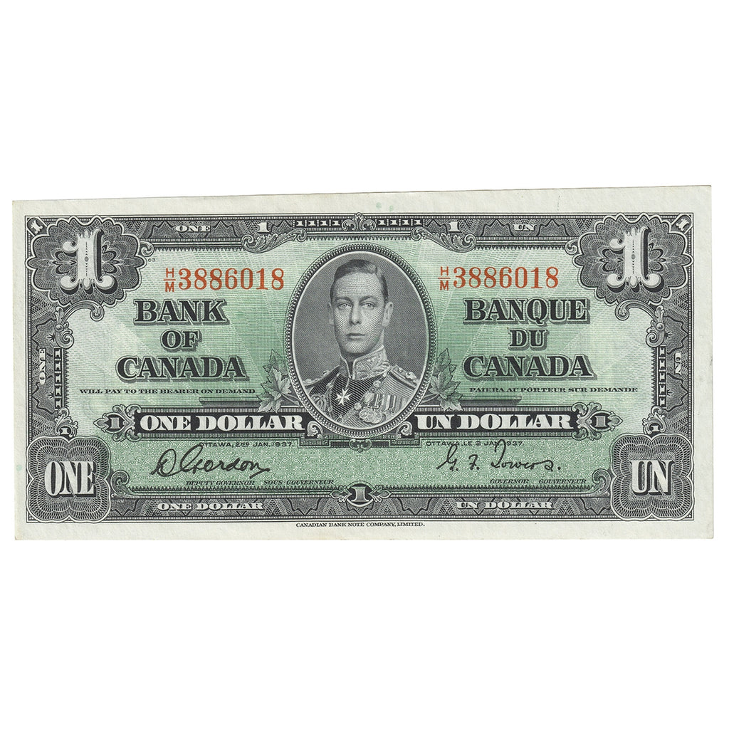 BC-21c 1937 Canada $1 Gordon-Towers, H/M, Almost Uncirculated (AU50)