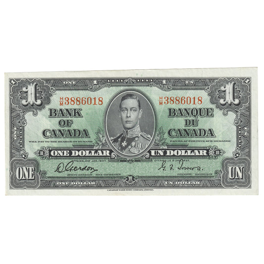 BC-21c 1937 Canada $1 Gordon-Towers, H/M, Almost Uncirculated (AU50)