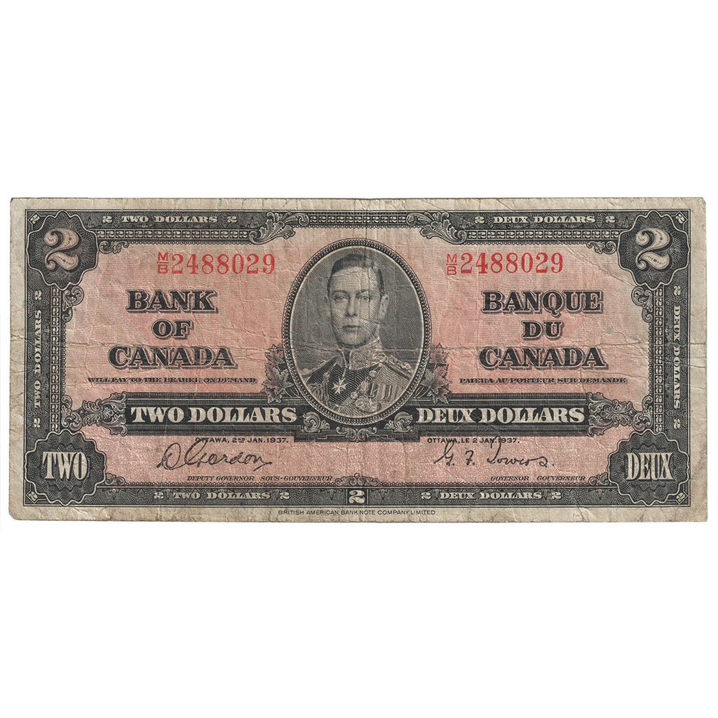 BC-22b 1937 Canada $2 Gordon-Towers, M/B, VG-F (VG10)