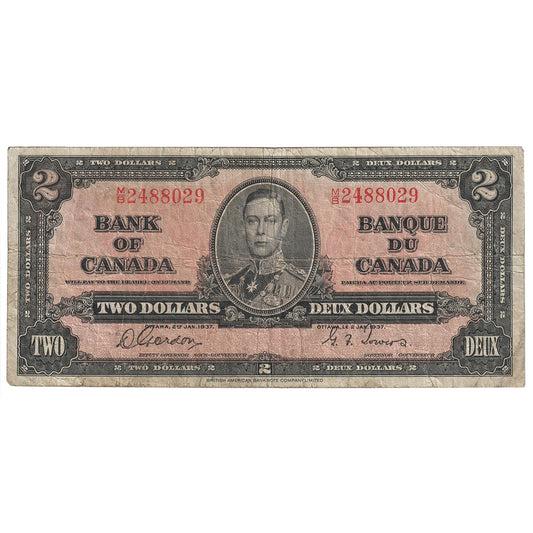 BC-22b 1937 Canada $2 Gordon-Towers, M/B, VG-F (VG10)