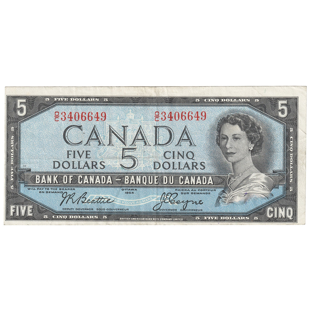 BC-39a 1954 Canada $5 Beattie-Coyne, O/C, VF-EF (VF30)