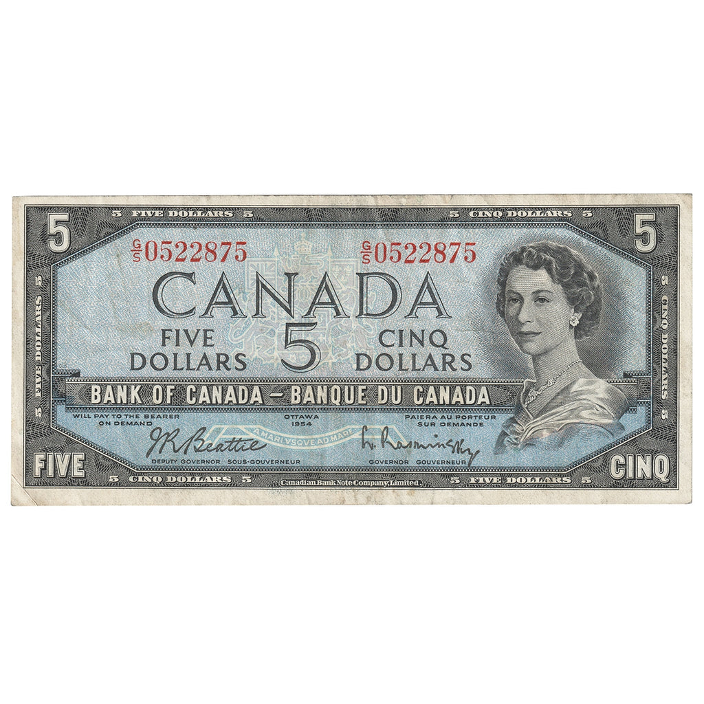 BC-39b 1954 Canada $5 Beattie-Rasminsky, G/S, VF