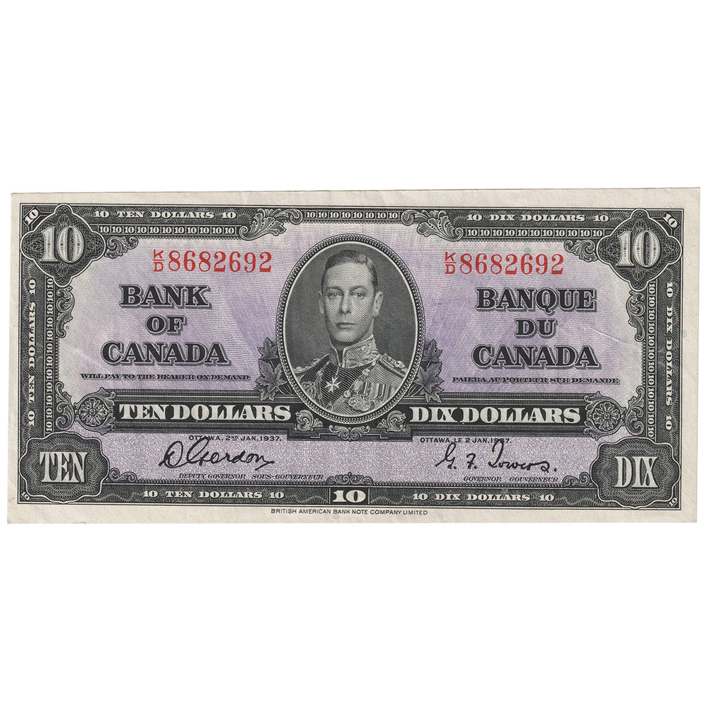BC-24b 1937 Canada $10 Gordon-Towers, K/D, Extra Fine (EF40)