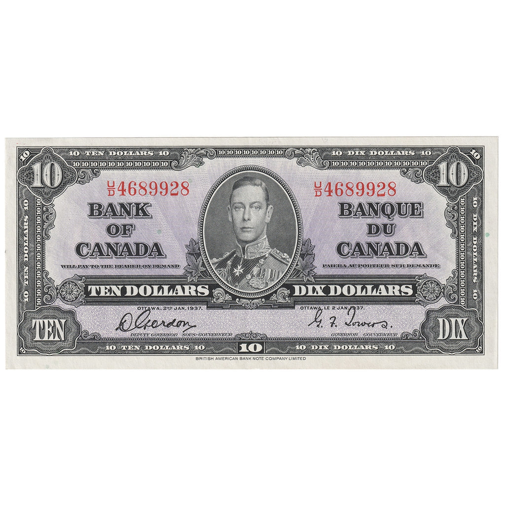 BC-24b 1937 Canada $10 Gordon-Towers, U/D, EF-AU (EF45)