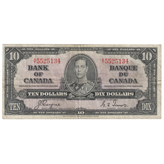 BC-24c 1937 Canada $10 Coyne-Towers, A/T, F
