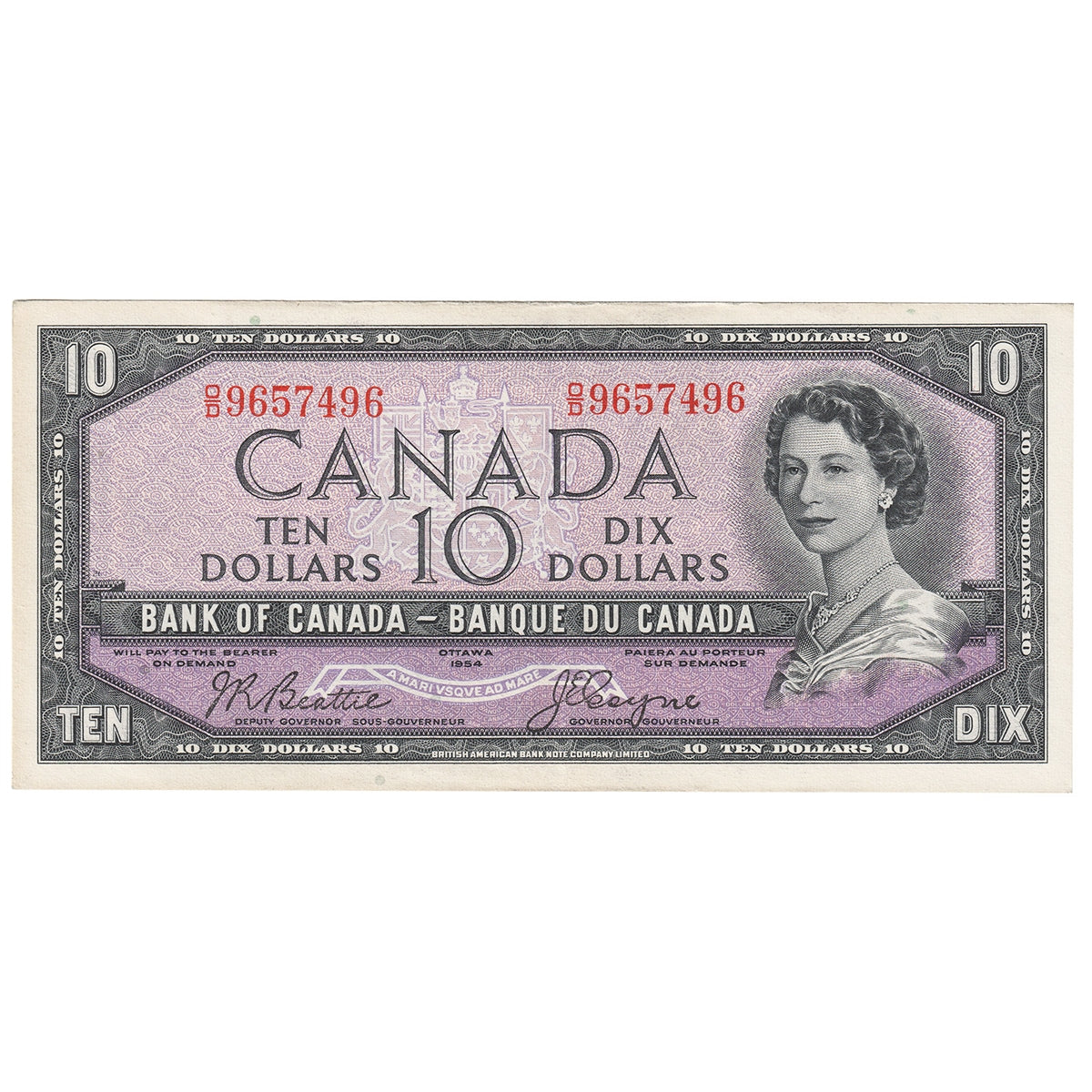 BC-40a 1954 Canada $10 Beattie-Coyne, O/D, EF-AU (EF45)