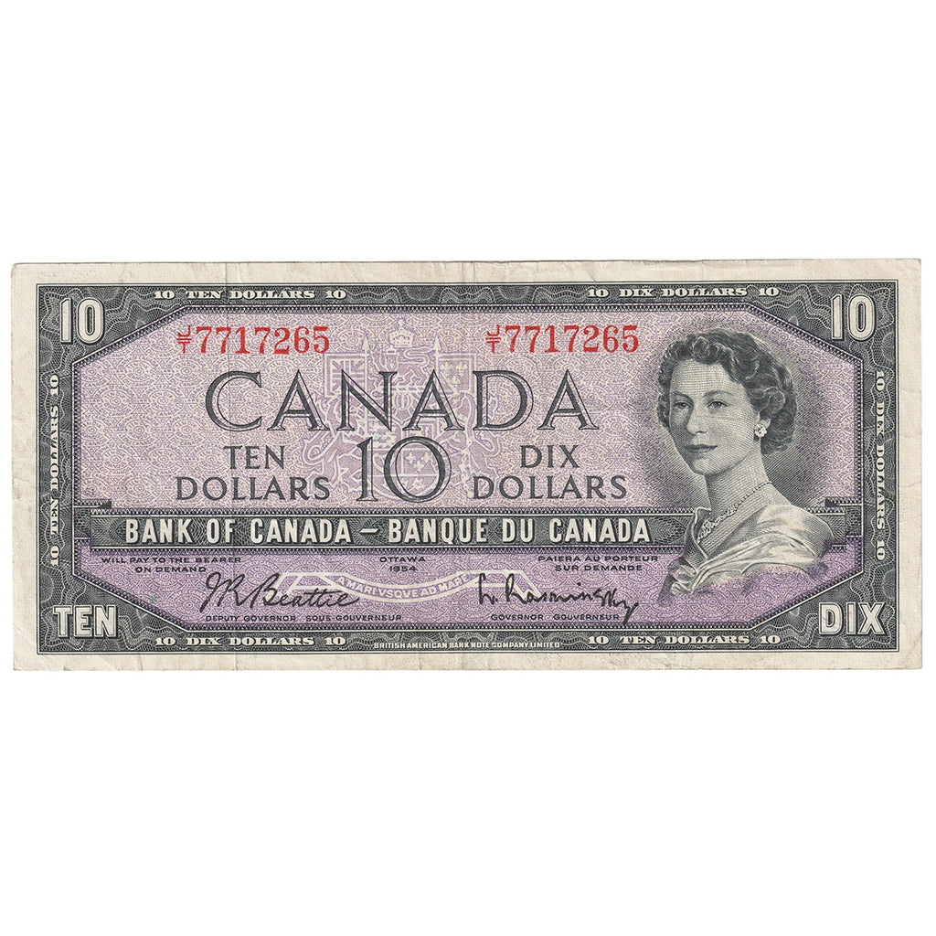 BC-40b 1954 Canada $10 Beattie-Rasminsky, J/T, Very Fine (VF20)