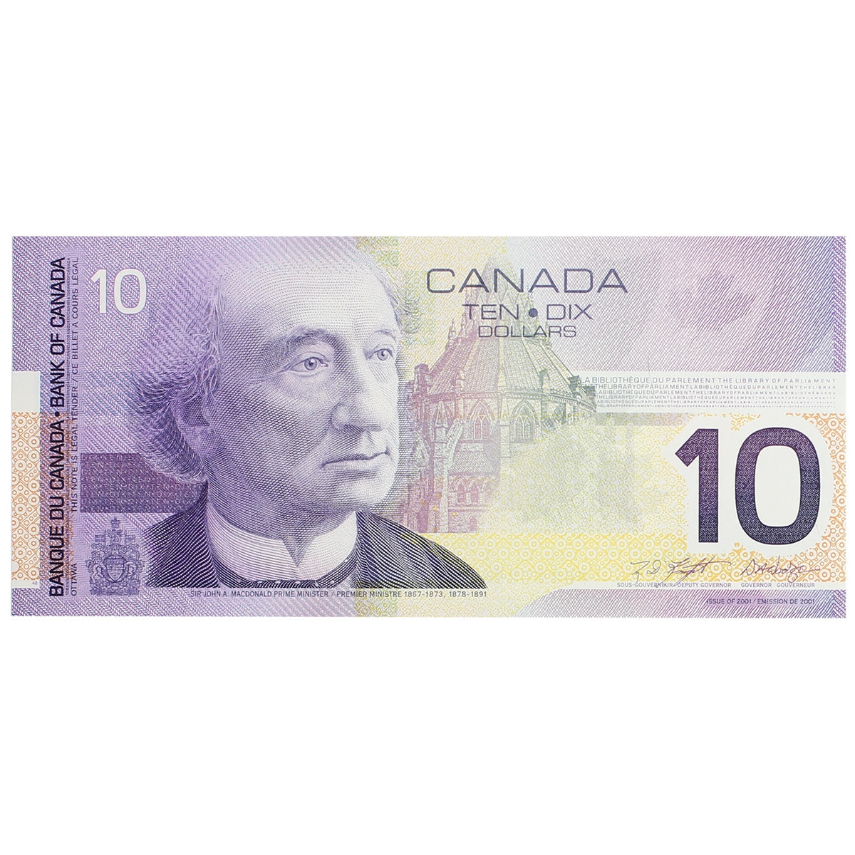 BC-63b 2001 Canada $10 Knight-Dodge, Missing Circle, FED, Uncirculated (MS60)