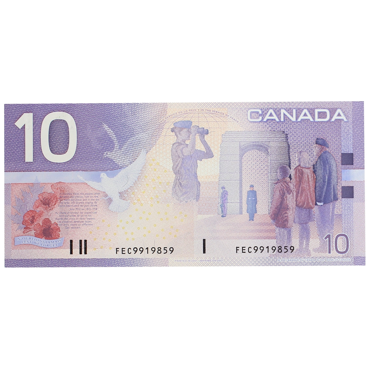 BC-63bA 2001 Canada $10 Knight-Dodge, Missing Circle, FEC (9.800-10.00), AU