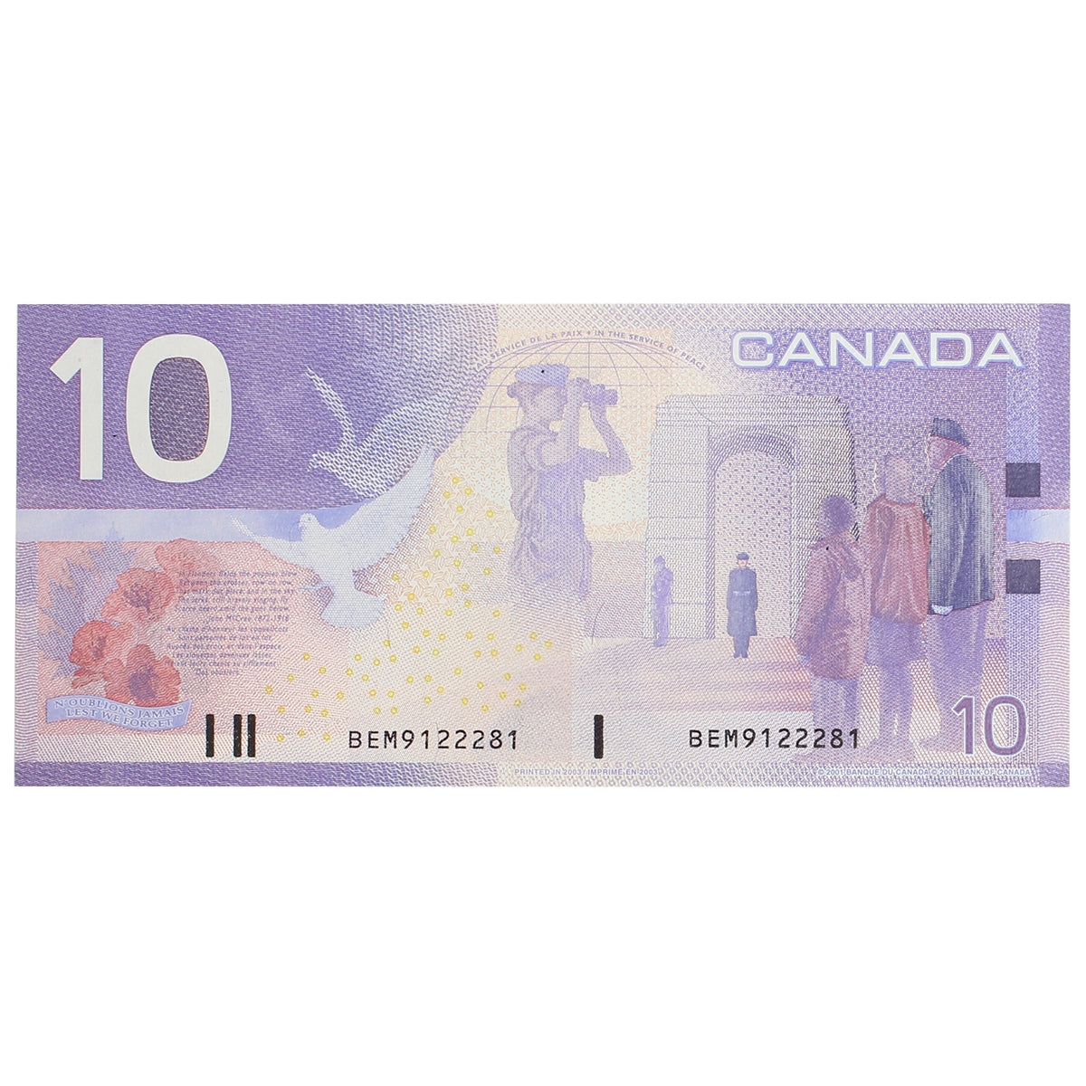 BC-63c 2003 Canada $10 Jenkins-Dodge, BEM, Almost Uncirculated (AU50)