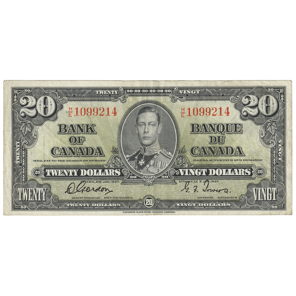 BC-25b 1937 Canada $20 Gordon-Towers, H/E, Extra Fine (EF40)