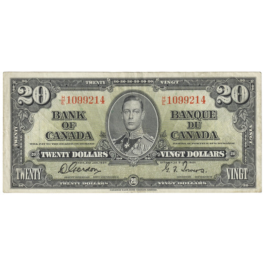 BC-25b 1937 Canada $20 Gordon-Towers, H/E, Extra Fine (EF40)