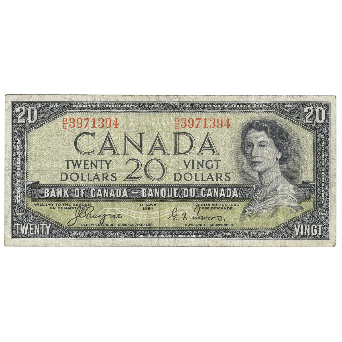 BC-33a 1954 Canada $20 Coyne-Towers, Devil's Face, B/E, VG-F (VG10)